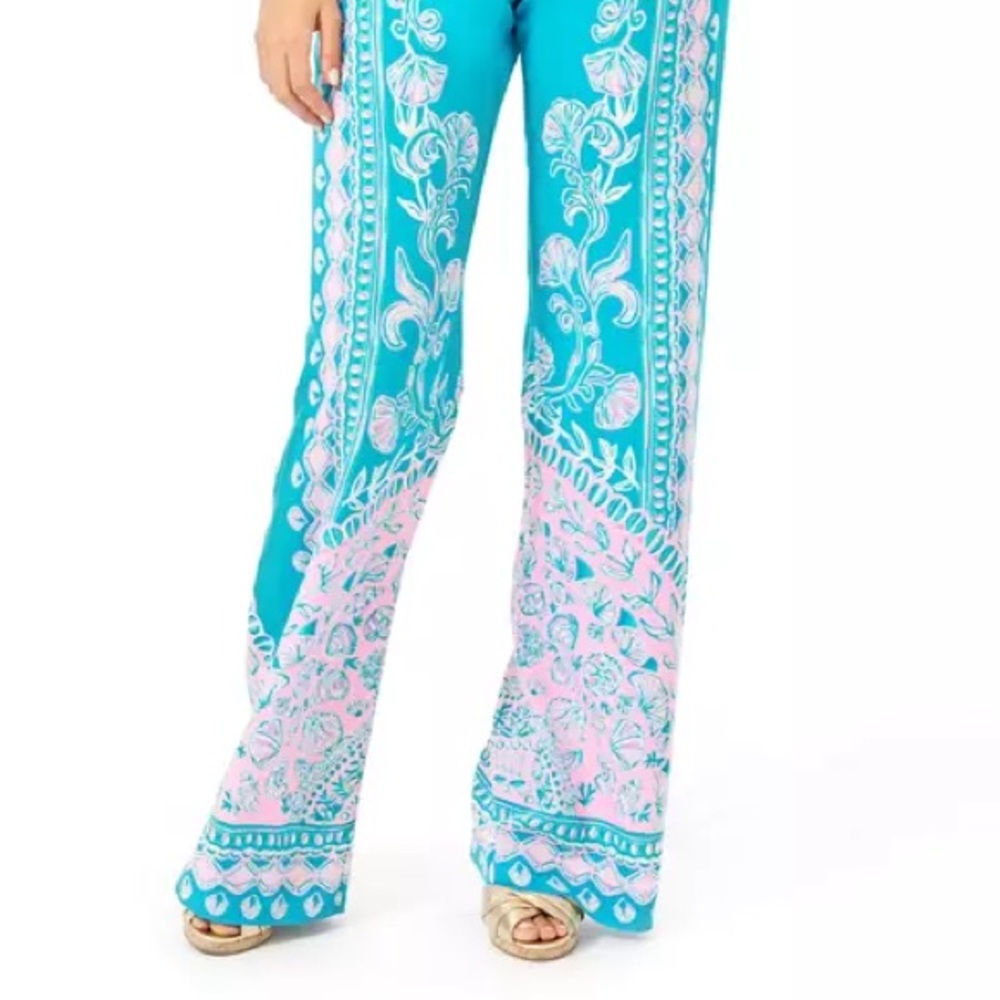 Lilly Pulitzer Bal Harbor Palazzo Water Ya Waiting for Turquoise Teal XS